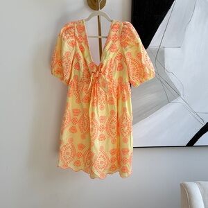 Lilly Pulitzer Yellow & Coral Puff-Sleeve Mini Dress